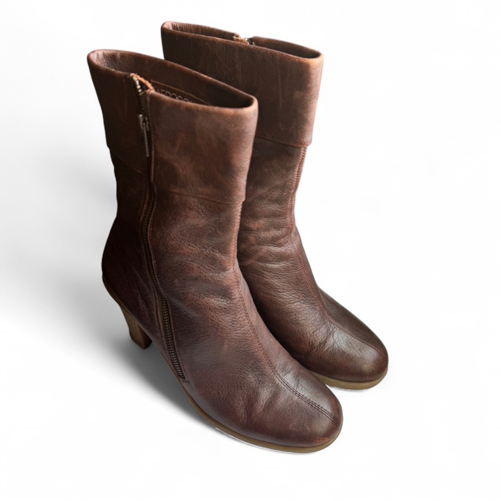 Aerosoles “Ruf N Tumble" Brown Leather Boots with Side Zip, Mid Calf Size 10